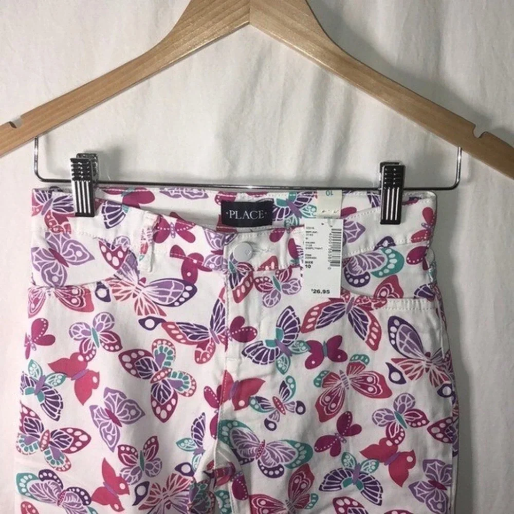 Children's Place Girls Slim Ankle Pants Sz 10 butterflies White Purple Princess‎